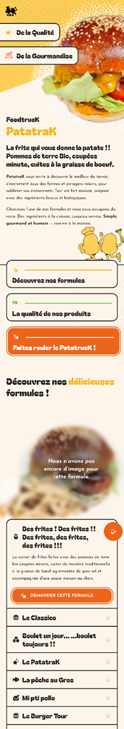 Aperçu mobile du site Internet foodtruck-patatrak.be.