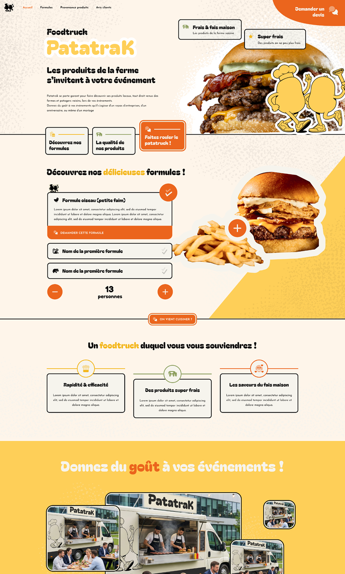 Vue ordinateur du site foodtruck-patatrak.be.